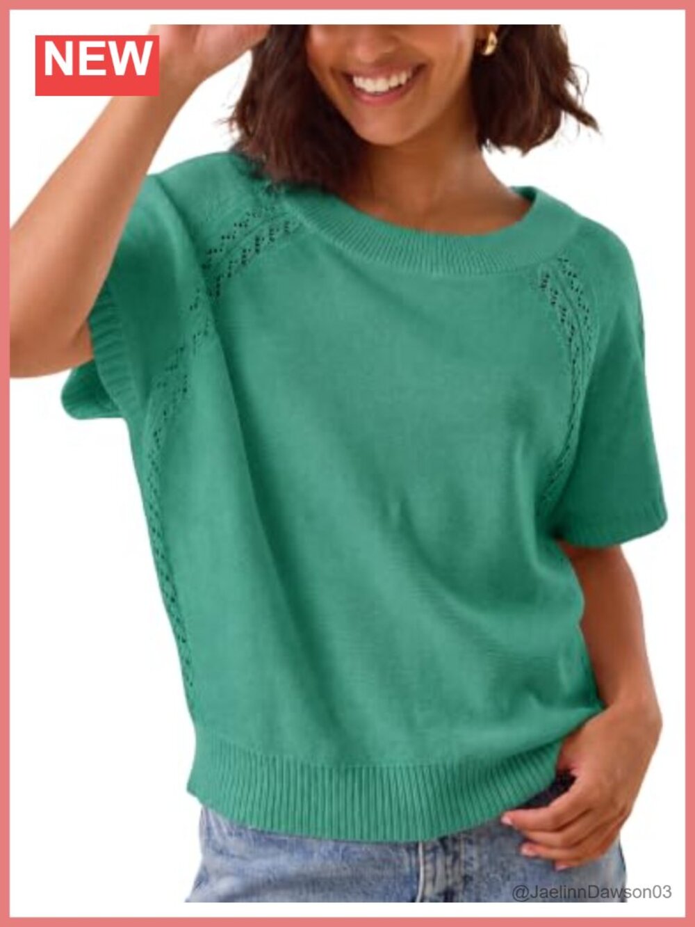 Women's Crochet Knit Pullover Sweater Short Sleeve Crew Neck Loose Fit Casual